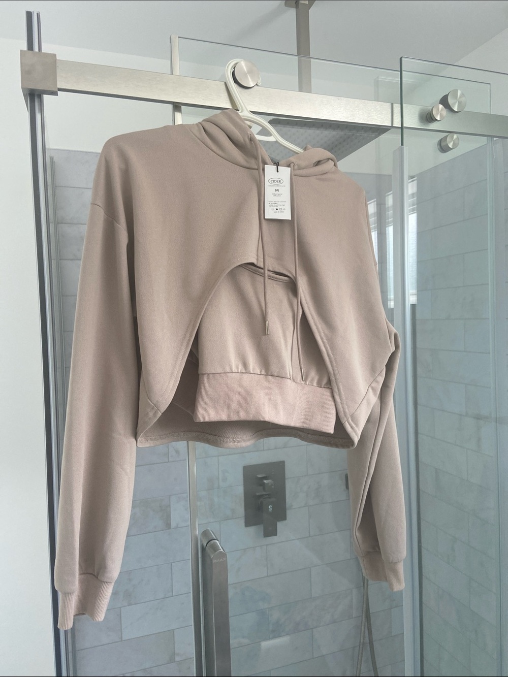 Cider Taupe Cropped Layered Hoodie